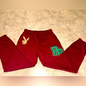 Burgundy Playboy Varsity Graphic Sweatpants Sz medium